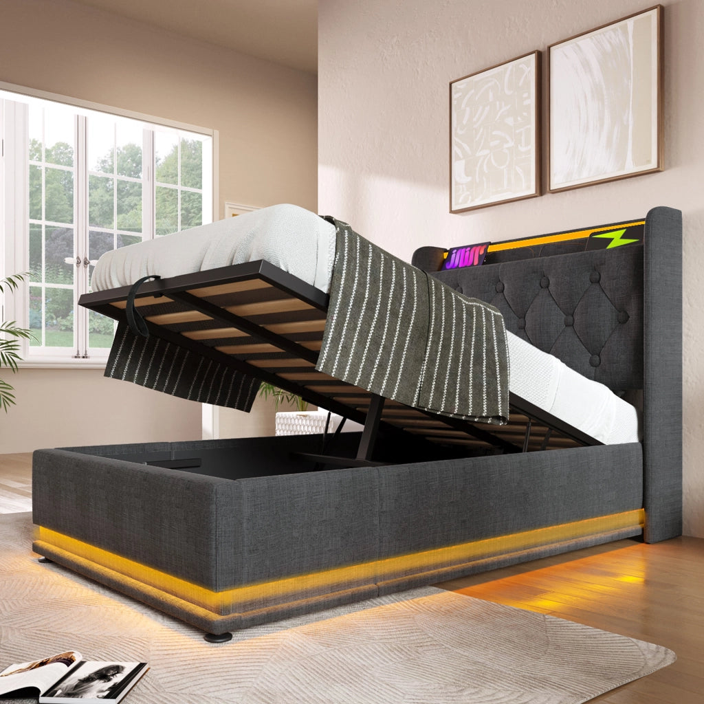 letto singolo lino grigio 90 x 200 cm