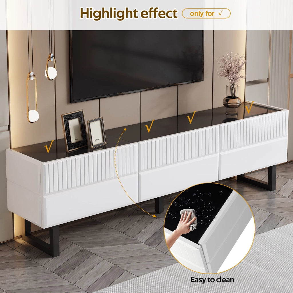OKWISH Mobile TV con 3 Cassetti, Stile Minimalista, per Soggiorno, MDF e Pannelli di Particelle, Nero e Bianco, 170 x 35 x 47 cm