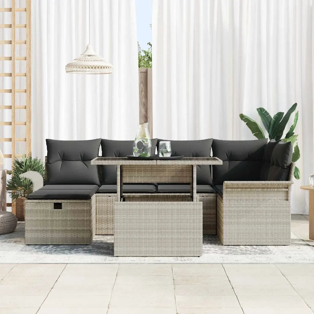 Set Divano da Giardino 7 pcs Grigio chiaro polyrattan