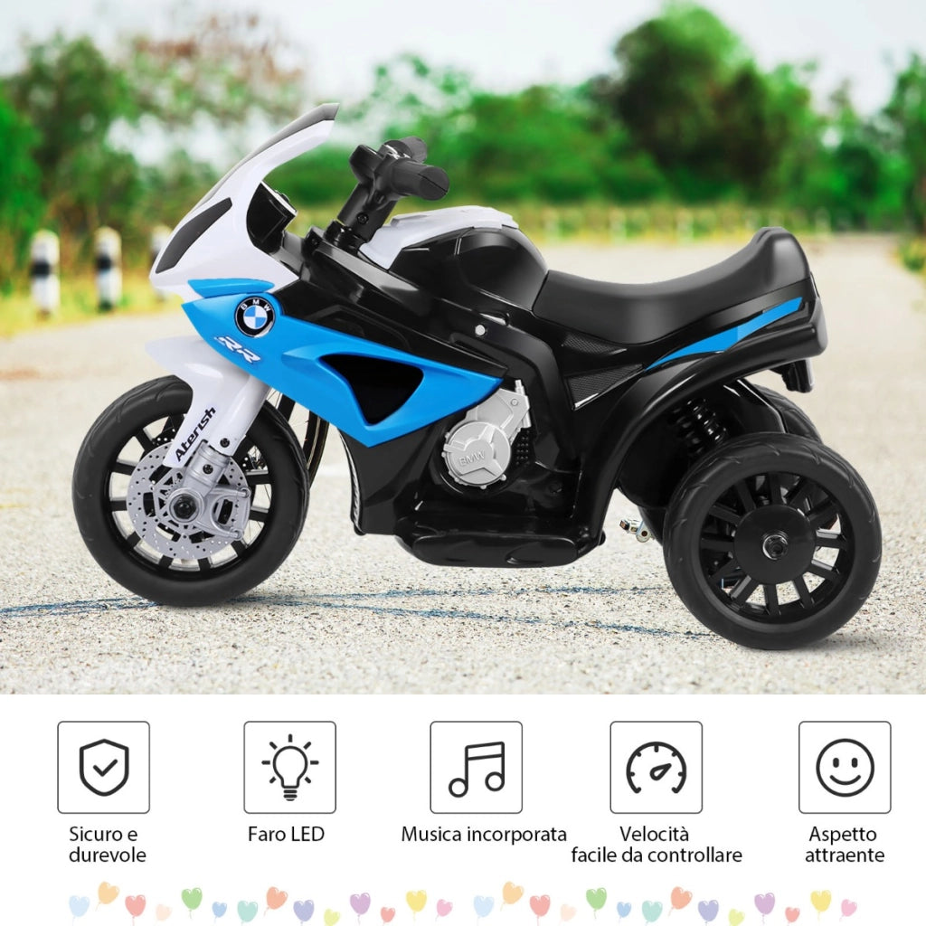 Moto cavalcabile alimentata a batteria 6 V per bambini, Motocicletta a 3 ruote con musica e aspetto carino Blu-Moto elettriche