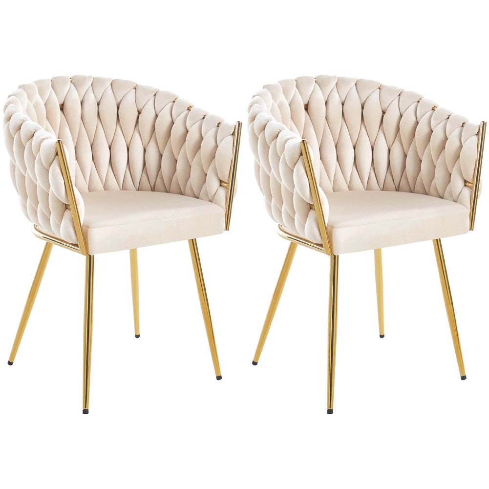 Set 2 Sedie per Sala da Pranzo e Ufficio in Velluto Beige Sedia Ergonomica