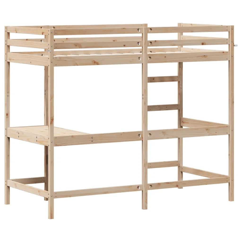 Letto singolo | Letto per adulti | Letto Soppalco con Scrivania 90x200 cm Legno Massello Pino