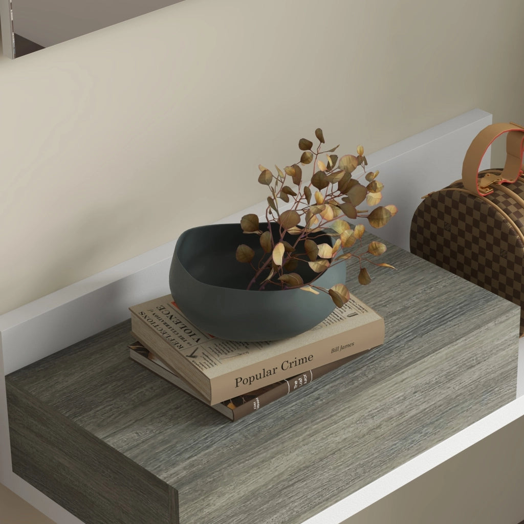 Mobile Ingresso con Specchio e Cassetto ¨C Zephmum ¨C Bianco e Grigio 75x3.5x75 cm