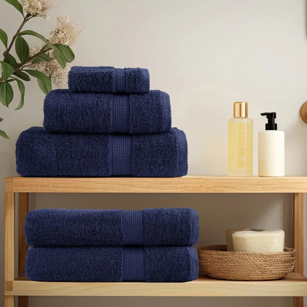 Asciugamani Premium SOLUND 4 pz | Teli per bagno Blu Navy 50x100 cm 600 g/m2