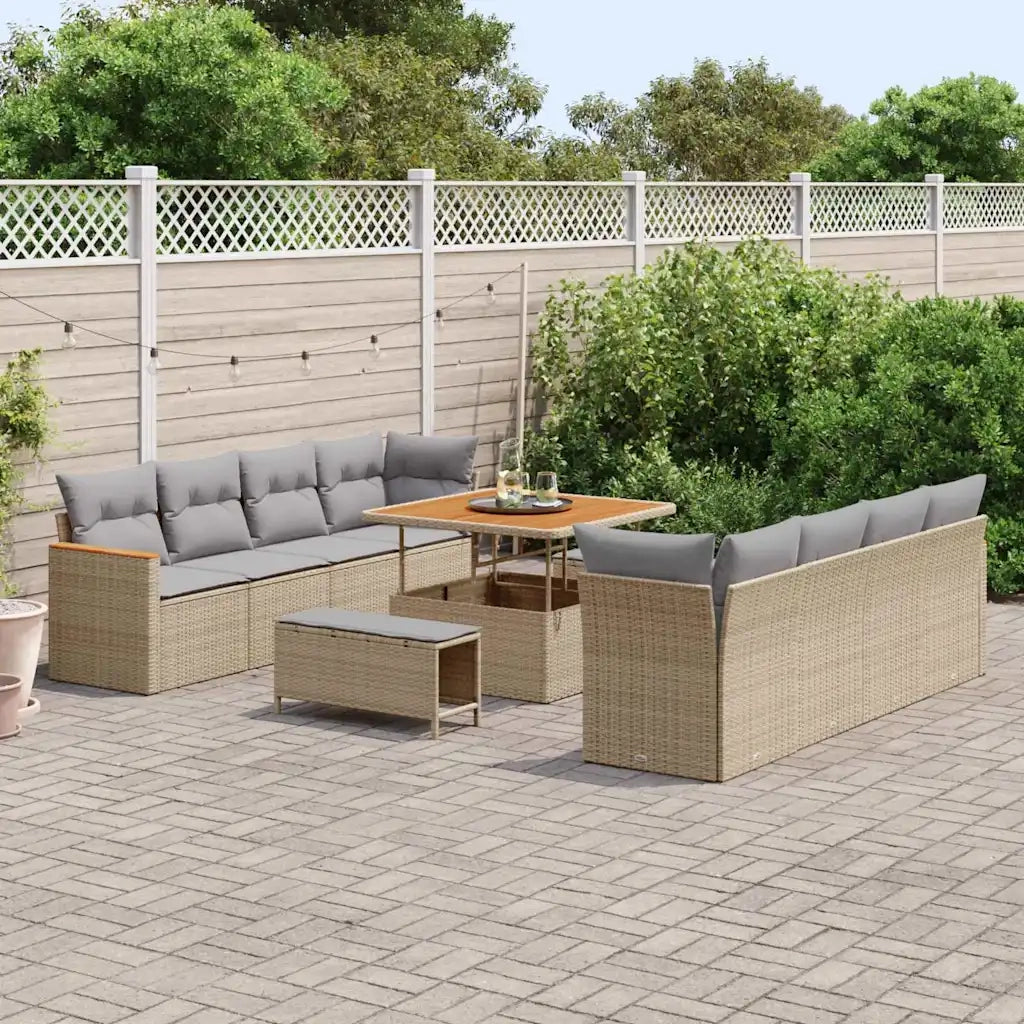 Set Divano da Giardino con cuscino 12 pcs Beige polyrattan