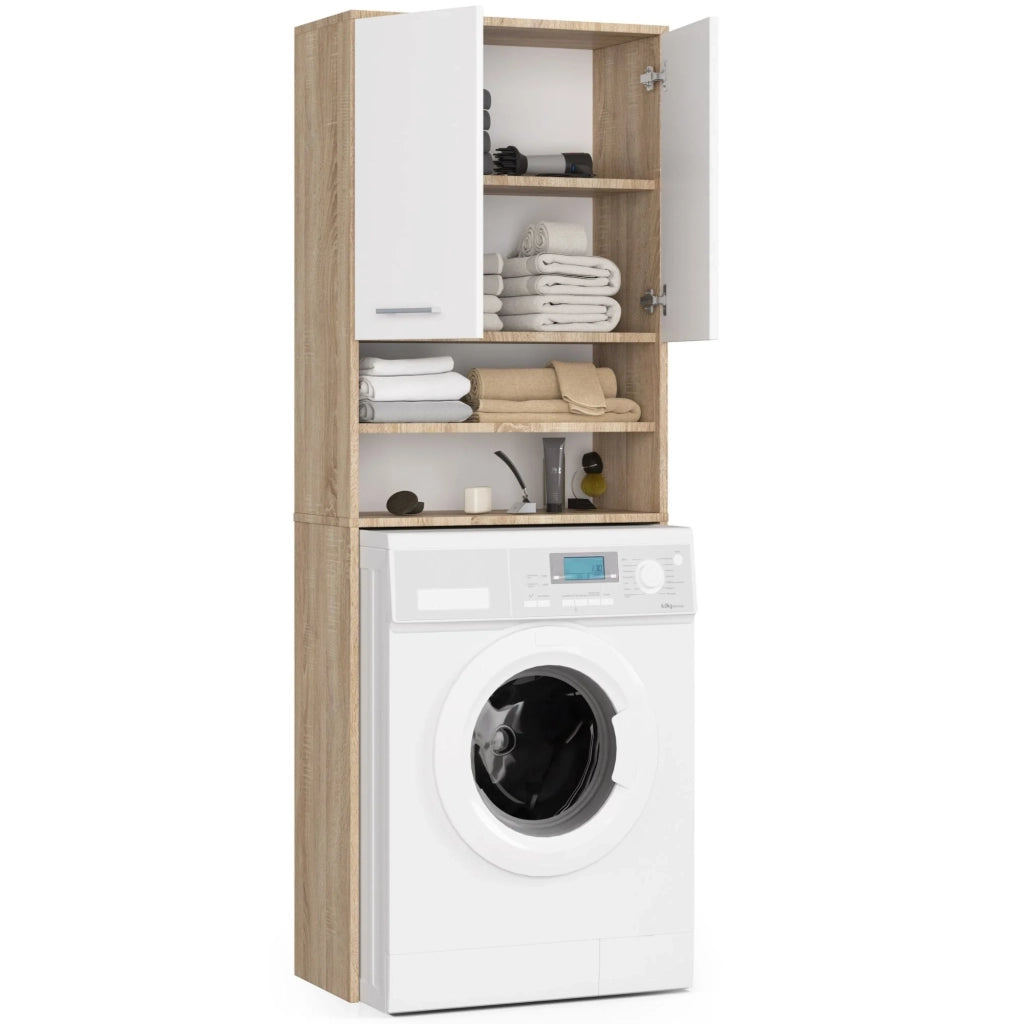 Colonna da bagno AKORD FIN per incasso di una lavatrice Sonoma Quercia 64 cm 2 ante inserto frontale Bianco 64x30x180 cm