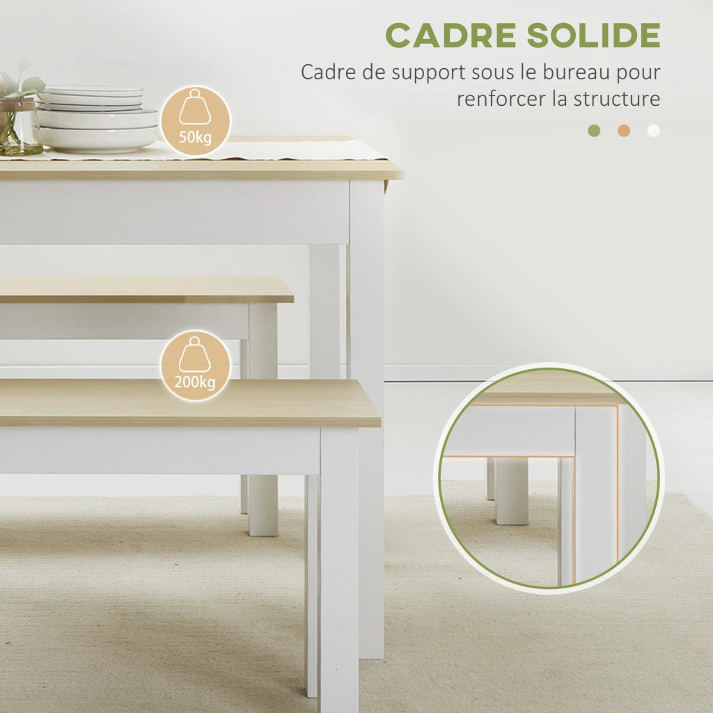Tavolo da Pranzo Allungabile con 2 Panche ¨C Zephmum ¨C Legno Massello Effetto Rovere 120x60x75 cm