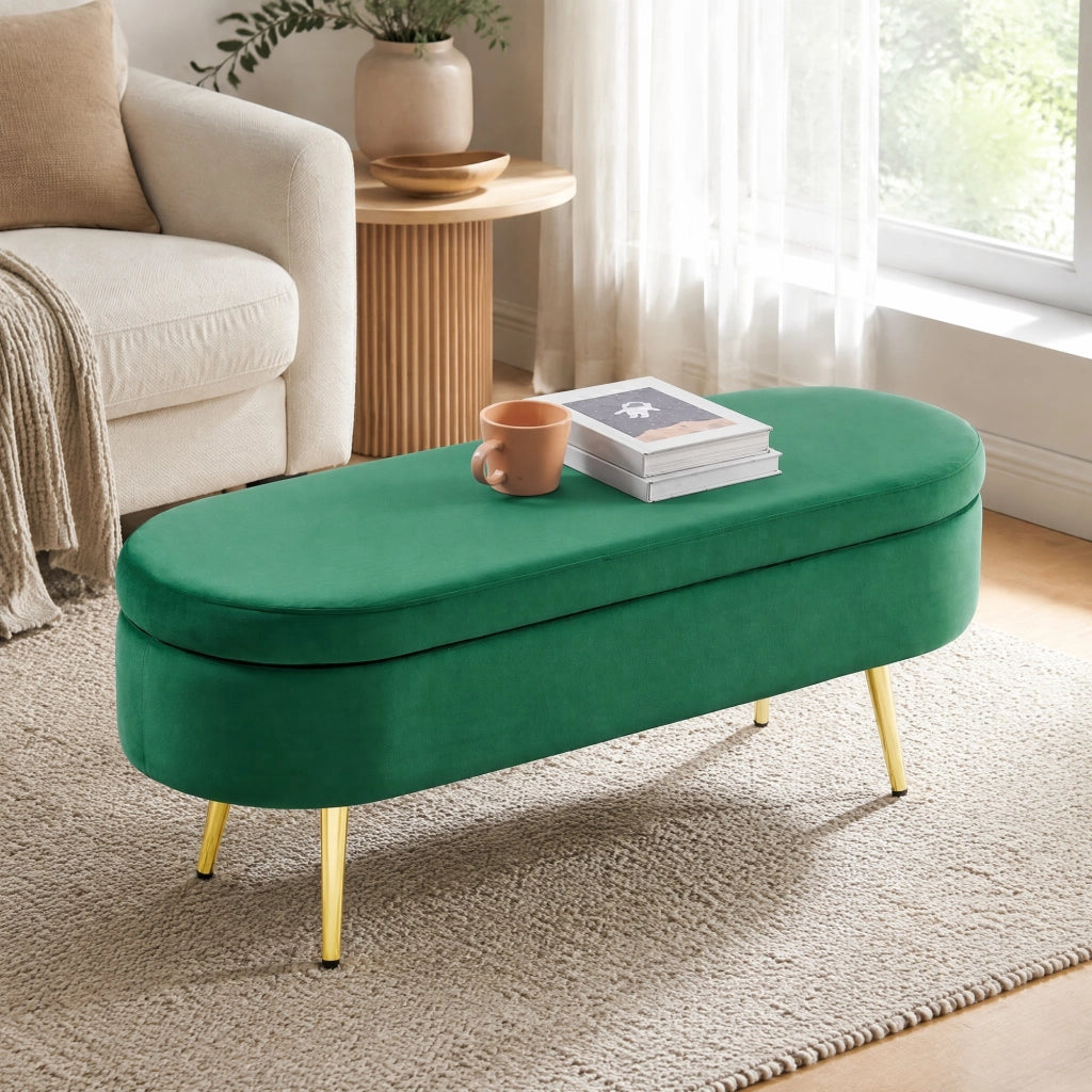 PANCA CONTENITORE 110x40x42 cm in velluto verde scuro