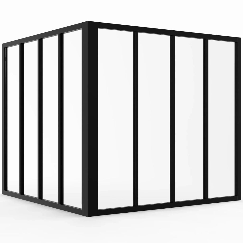 IDMarket - Tetto in vetro angolare a 8 vetri L. 116 x L.116 x H.108 cm in metallo nero e vetro temperato