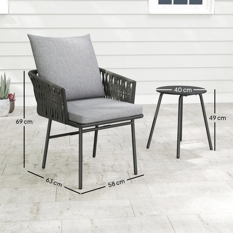 Set da bistrot in rattan composto da 3 pezzi, con sedute, set di mobili da giardino con 2 sedie da giardino, tavolino, cuscini sfoderabili, set di