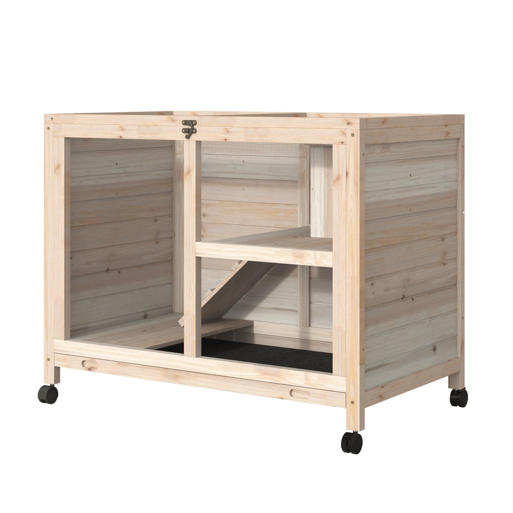 Gabbia per conigli a 2 piani con ruote ¨C Xylo ¨C legno massello naturale 91,5x53,3x73 cm