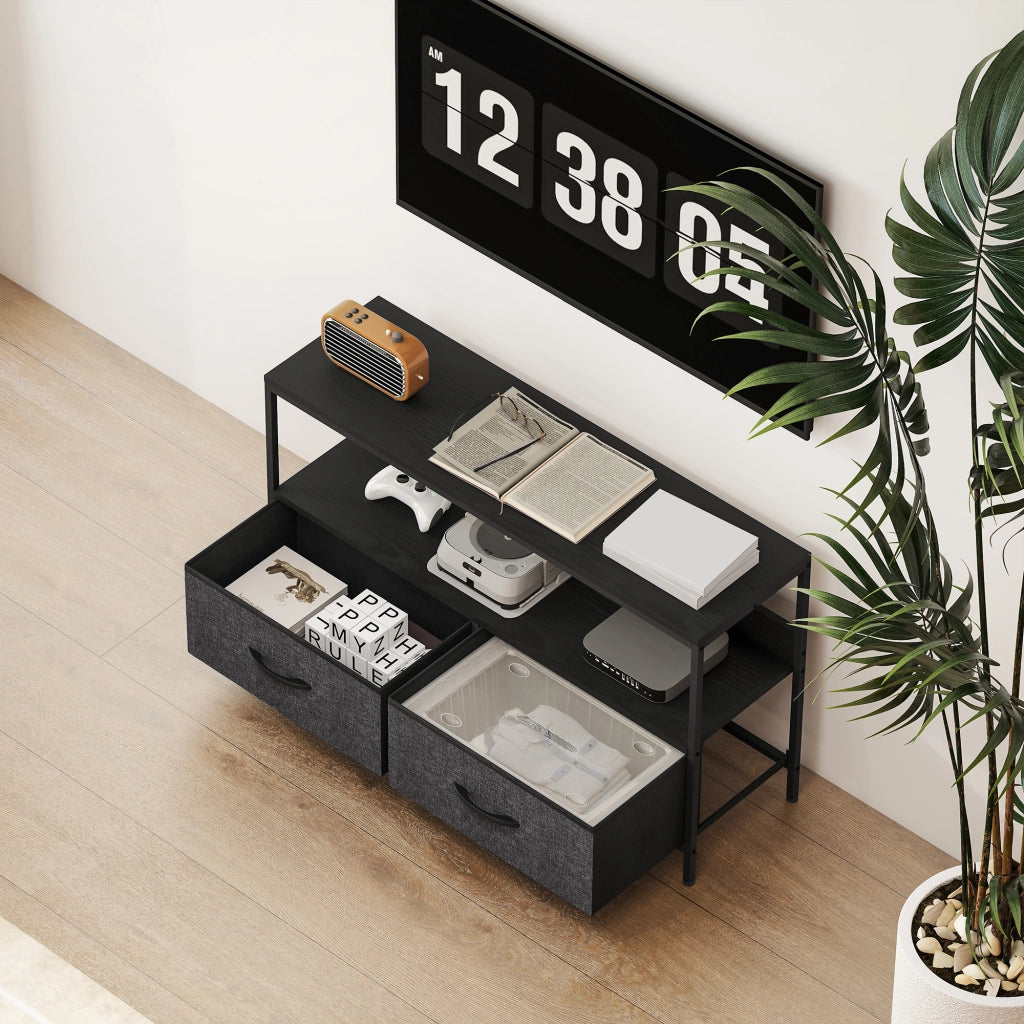 Mobile TV con 2 cassetti ¨C Xylo ¨C grigio scuro, acciaio, 98x29x56 cm, fino a 47 pollici