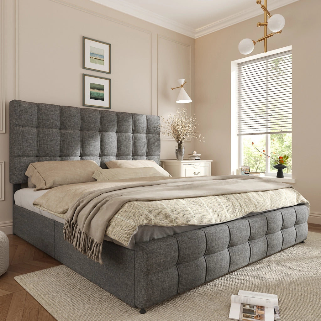 letto imbottito lino grigio 140 x 200 cm