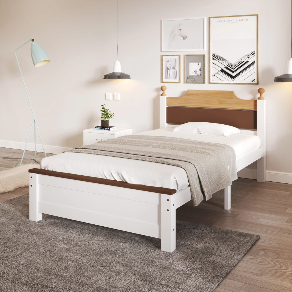 LETTO Singolo 90x200 cm Bianco in pino e MDF