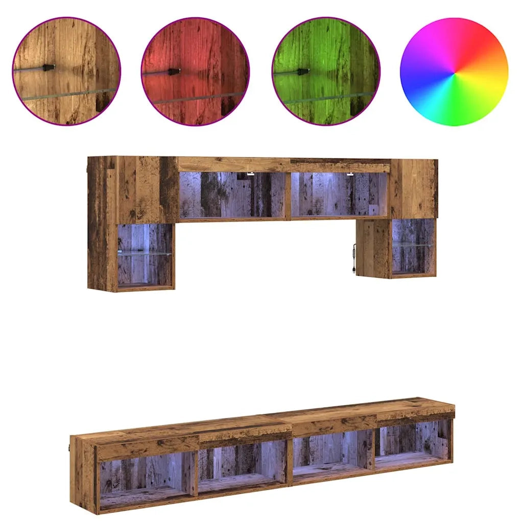 Unit¨¤ a muro per TV con LED 6 pz | Armadietto TV | Mobile Porta TV Legno vecchio