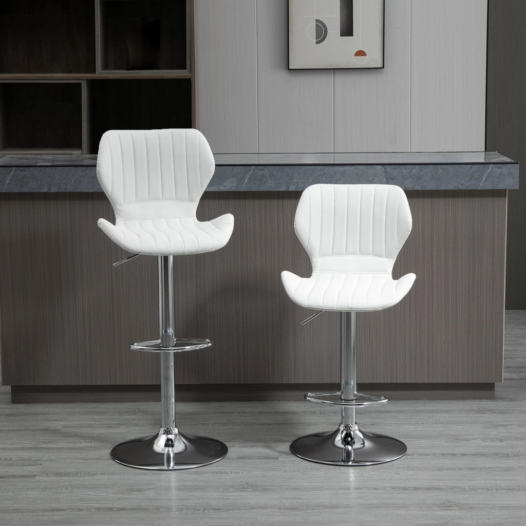 Sgabelli da Cucina Altos ¨C Minimal ¨C Struttura in Metallo, Schienale e Rivestimento in Similpelle, Bianco, 47x51,5x92-114 cm