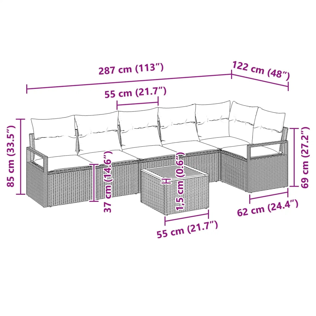 Set Divano da Giardino con cuscino 7 pcs Grigio polyrattan 3347717