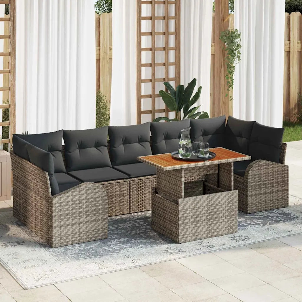 Set Divano da Giardino 8 pcs Grigio Poly Rattan