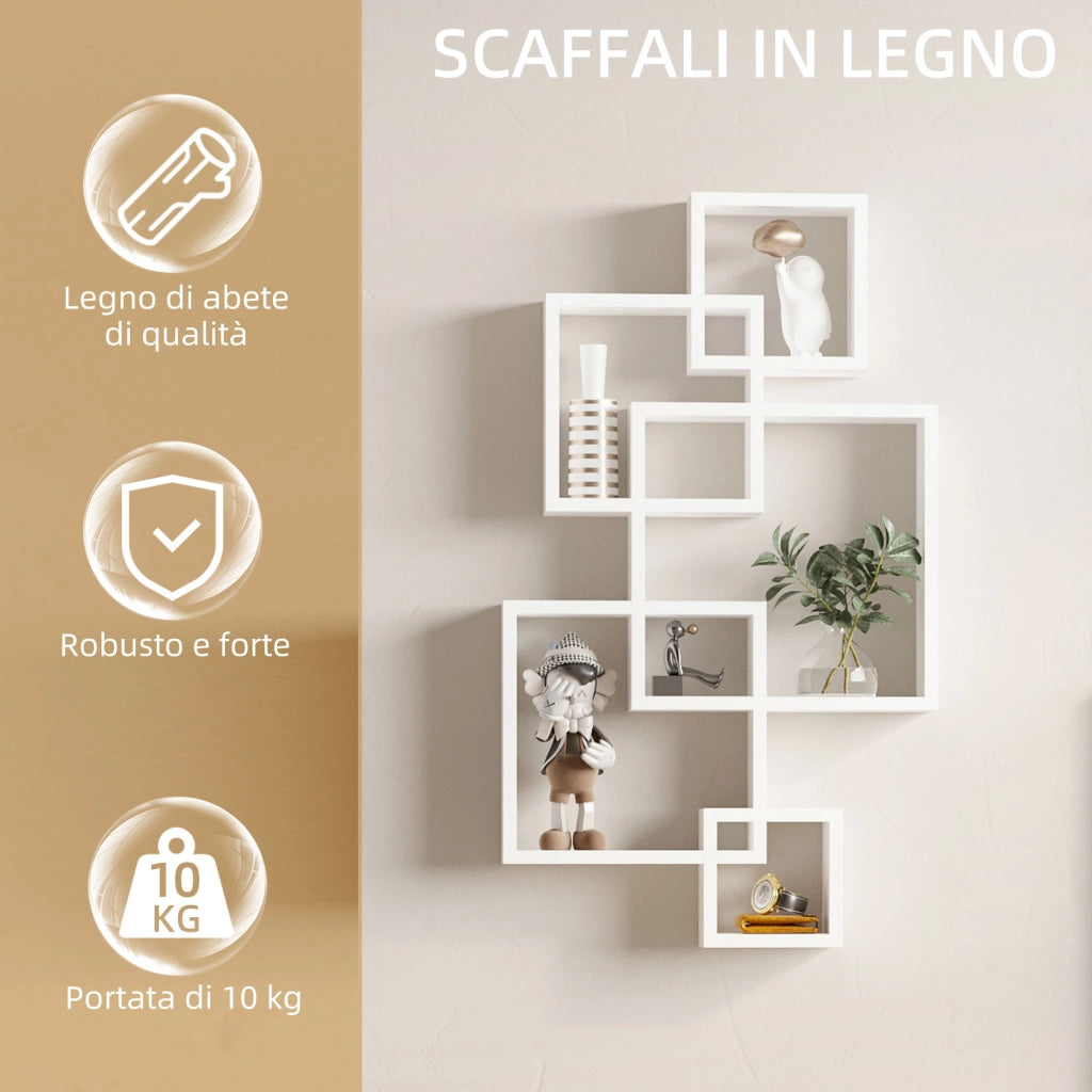 Libreria Moderna Sospesa con 5 Cubi Intrecciati ¨C Zephmum ¨C Bianco Legno 49.5x10.2x86cm