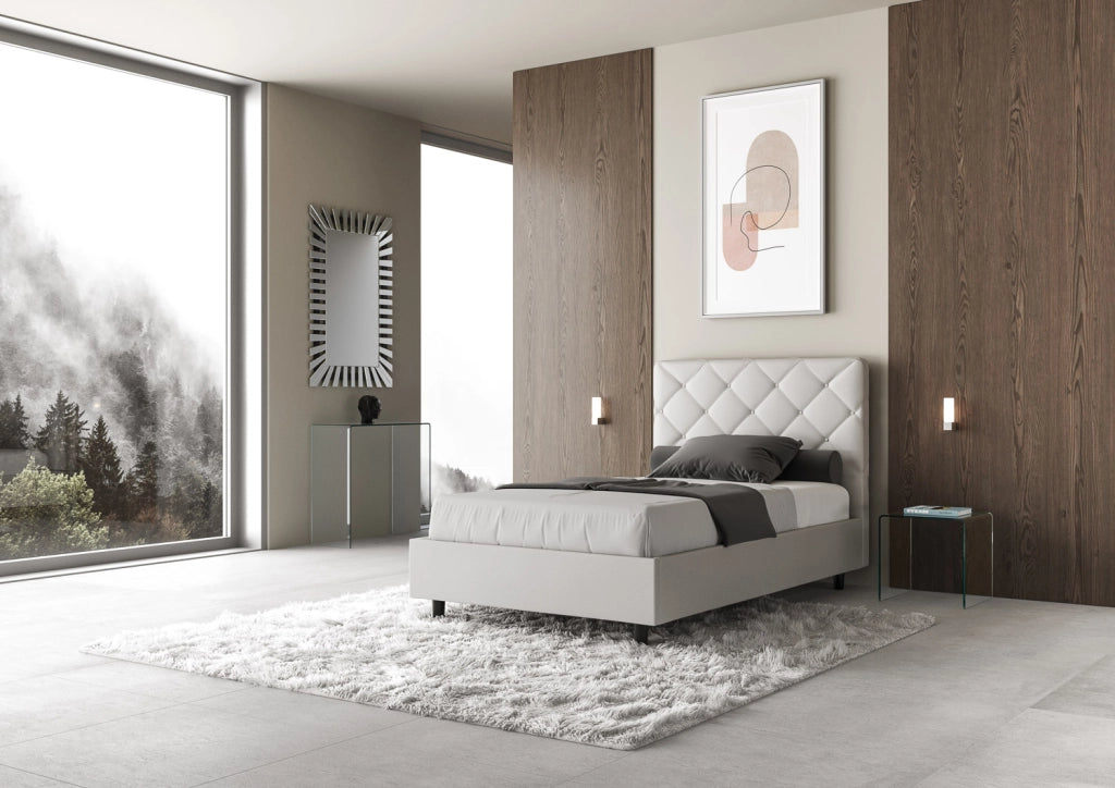 BS COM Letto una piazza e mezza contenitore imbottito 120x190 similpelle bianco