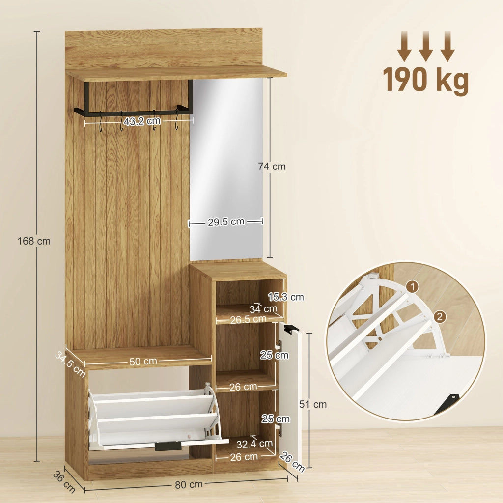 Appendiabiti con panca, scarpiera e armadietto ¨C Minimal ¨C rovere e bianco, 80x30x100 cm