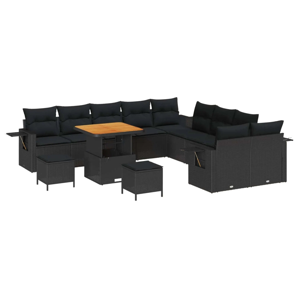 Set Divano da Giardino 13 pcs Nero polyrattan