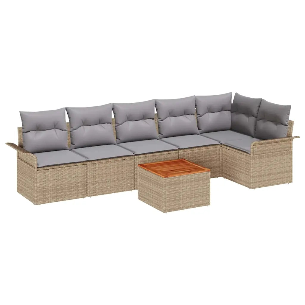 Set Divano da Giardino 7 pcs Beige e Grigio Chiaro polyrattan