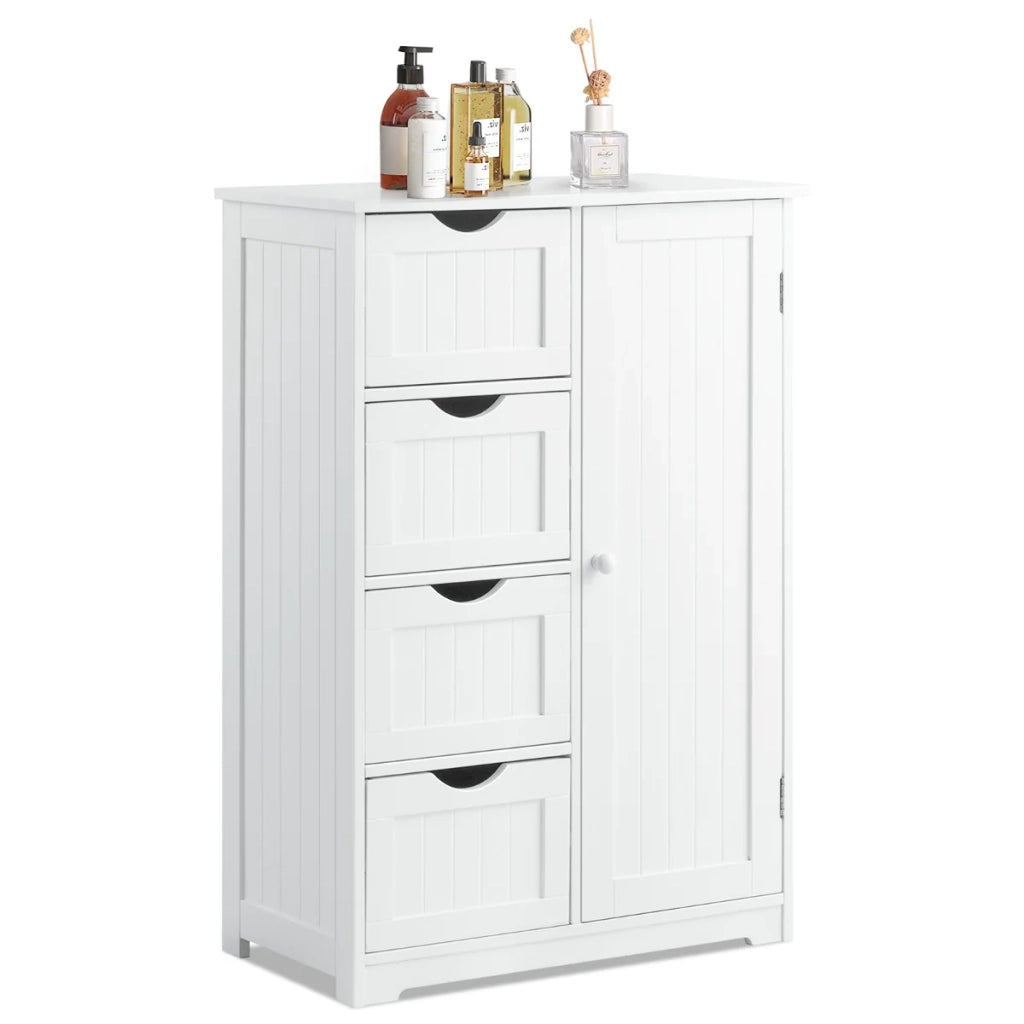 Mobile contenitore moderno per il bagno dimensioni 56 x 30 x 81 cm con 4 cassetti e ripiano regolabile in MDF bianco codice articolo 20_0012753.