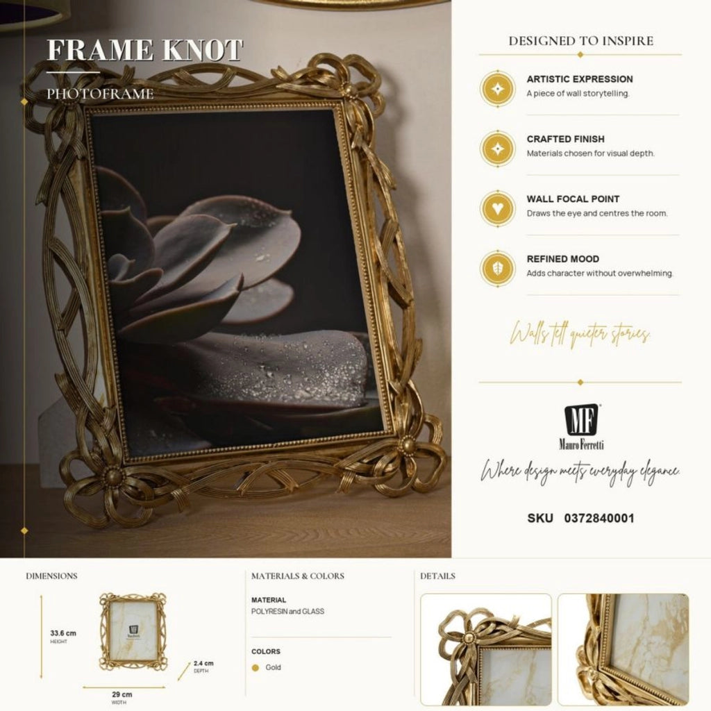 Cornice portafoto Knot oro con decoro a nodi 20x25 cm