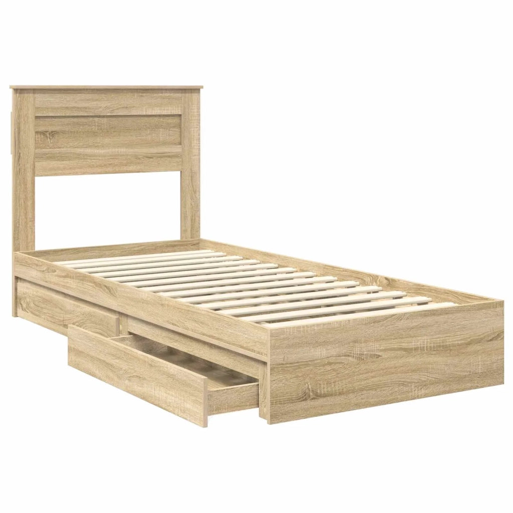 Letto con Contenitore con testiera-Struttura Letto con contenitore Rovere Sonoma 90 x 190 cm 573423