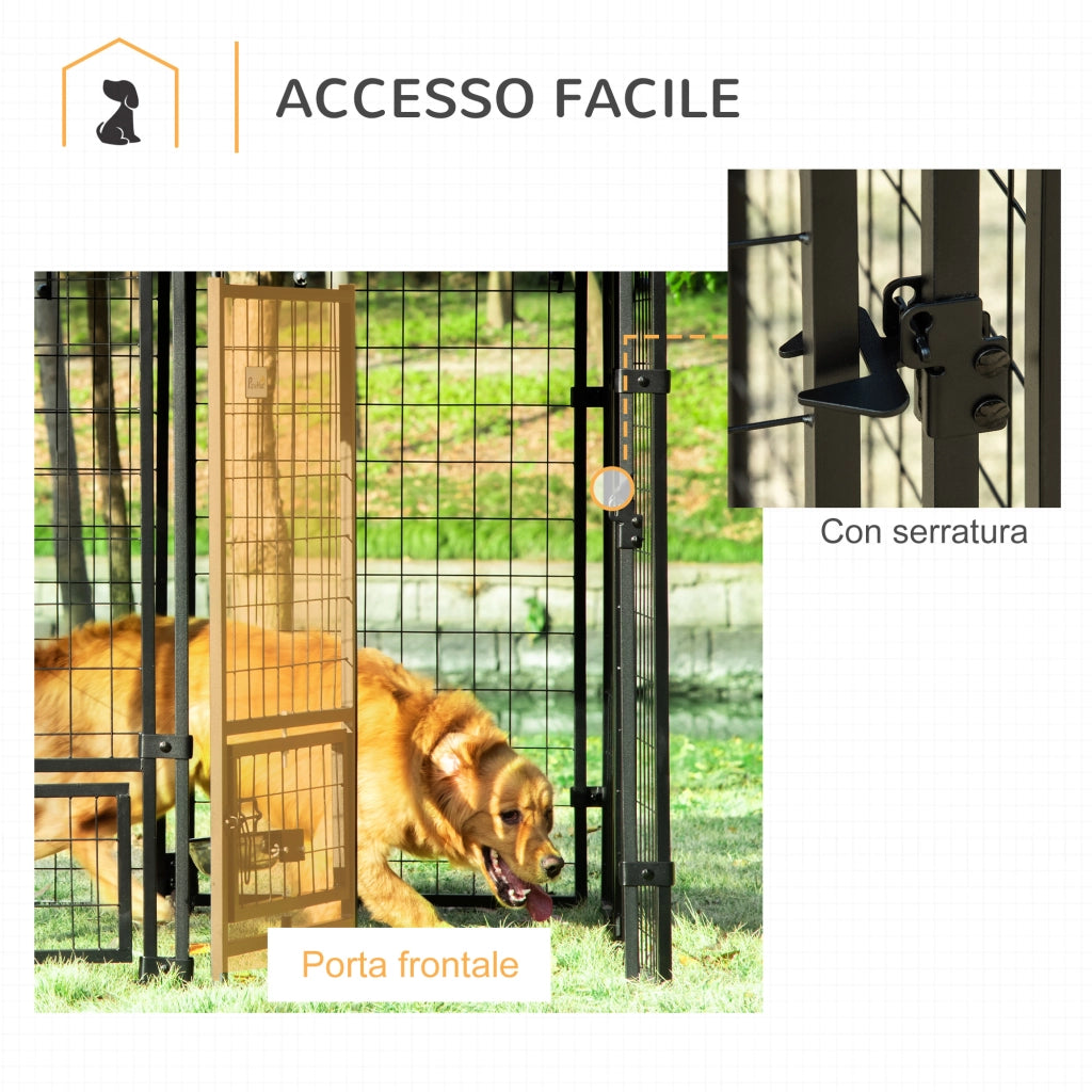 Recinto per Cani da Esterno ¨C Zephmum ¨C Nero e Rosso in Acciaio con Copertura