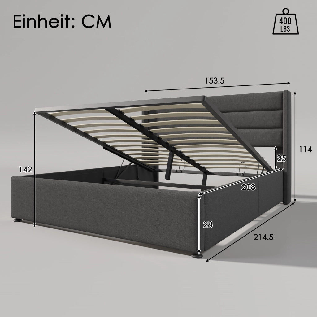 letto imbottito lino grigio 140 x 200 cm