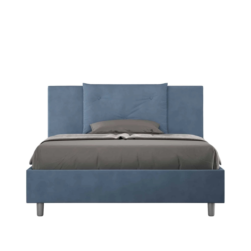 BS COM Letto una piazza e mezza con rete imbottito 130x190 microfibra blu