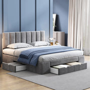 DESMIU Letto imbottito 160 × 200 cm 2 posti con 4 cassetti, testiera regolabile, senza materasso, in velluto grigio