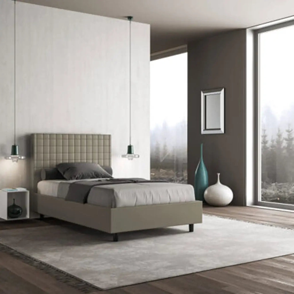 Letto una piazza e mezza con rete imbottito 120x200 similpelle cappuccino Sunny