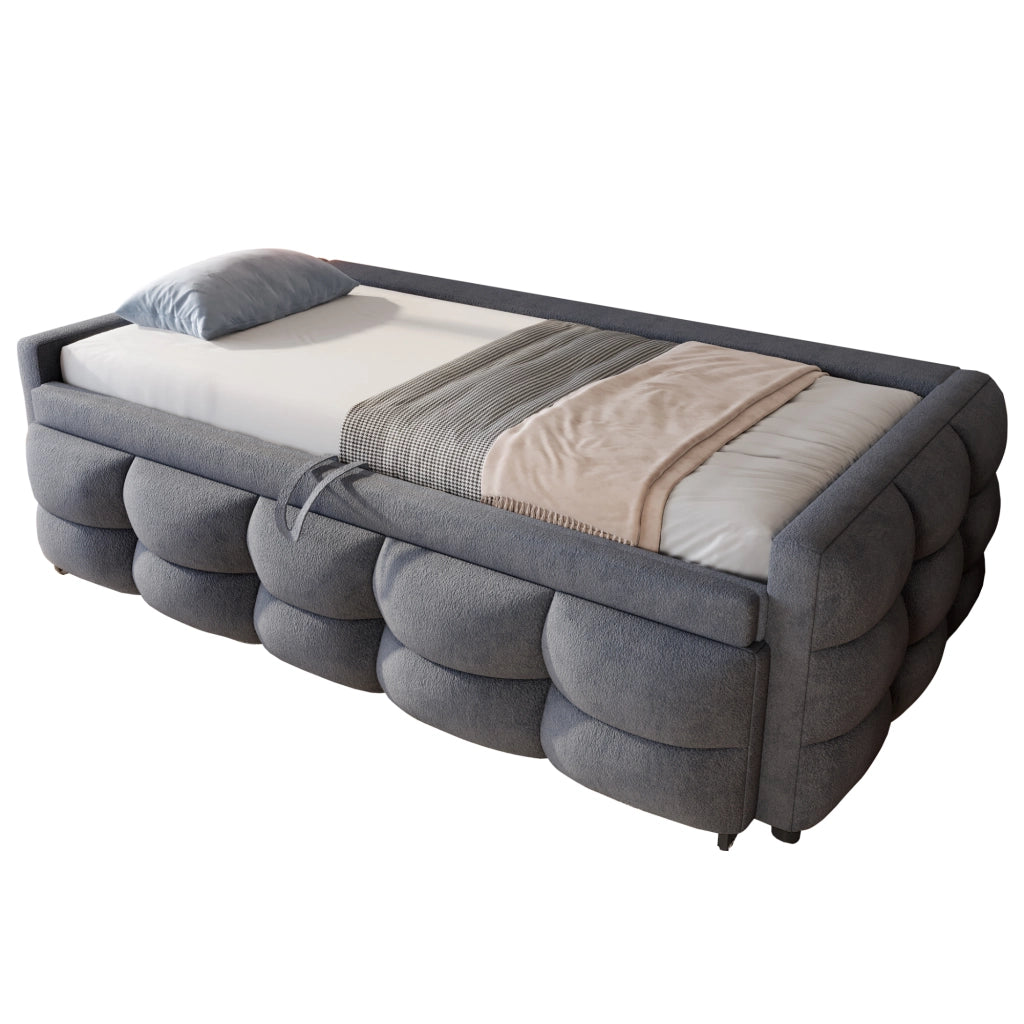 Divano letto estraibile in velluto - Zephmum- 90x190 cm, struttura in legno, grigio