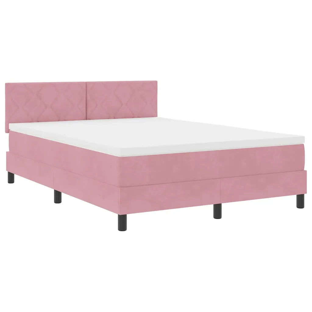 Letto a Sorgente LED con materasso Rosa 160 x 200 cm Velluto