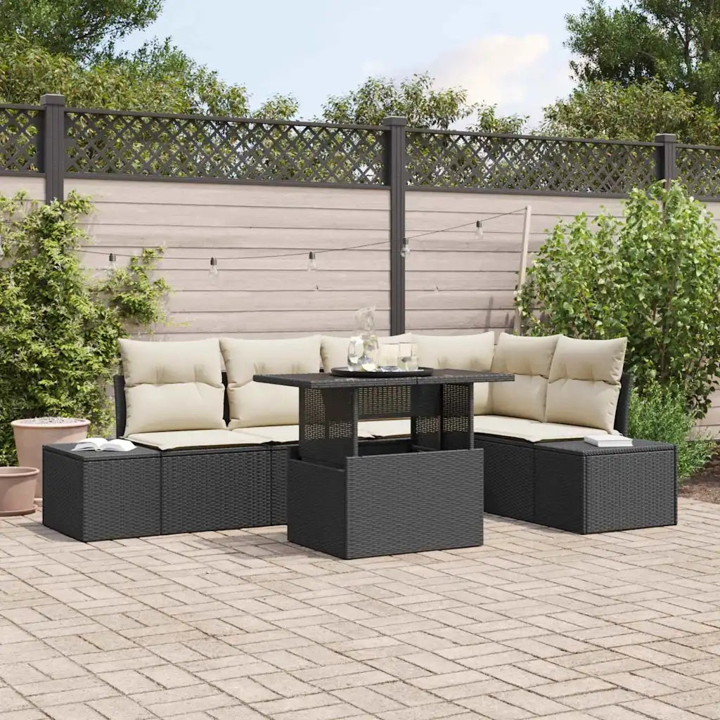 Set Divano da Giardino con cuscino 6 pcs Nero Poly Rattan 3349183