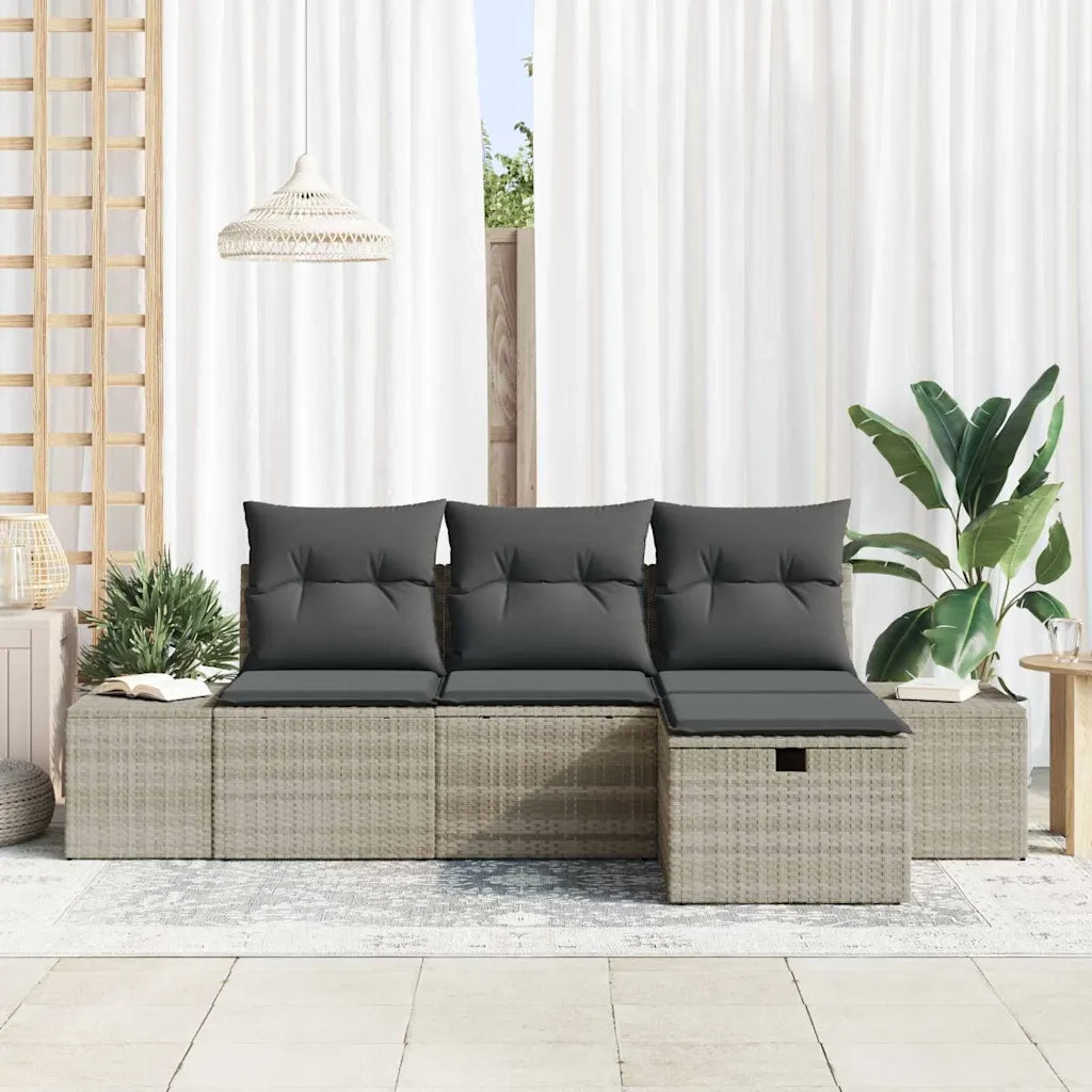 Set Divano da Giardino 4 pcs Grigio chiaro Poly Rattan