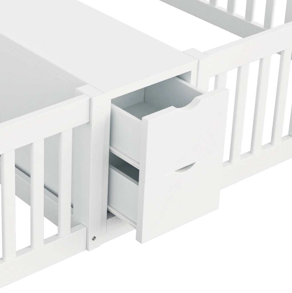 Letto multifunzione per bambini 90x200 cm con 2 posti, cassetti e scaffale