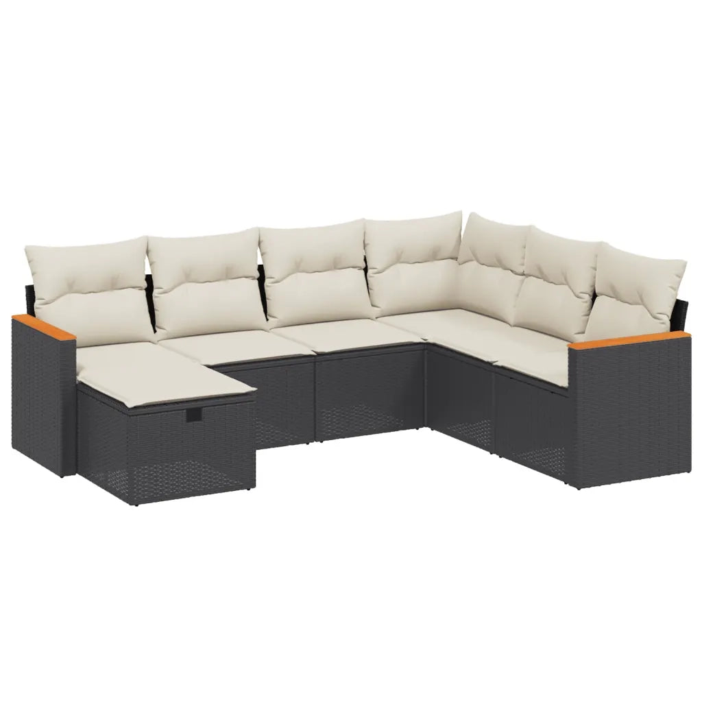 Set Divani da Giardino con Cuscini 7pz Nero Polyrattan