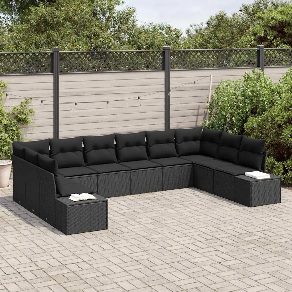 Set Divano da Giardino con cuscino 10 pcs Nero polyrattan 3347243
