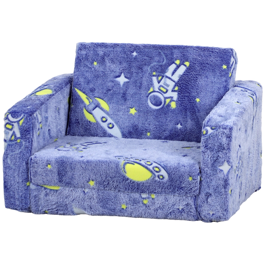 Divano letto per bambini 2 posti ¨C Minimal ¨C Tessuto blu con cuscini lavabili