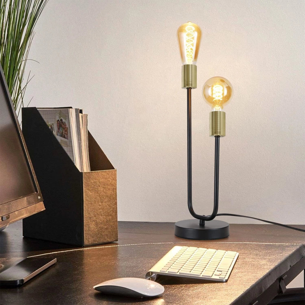 ZMH Lampada da tavolo vintage nera oro E27 per comodino