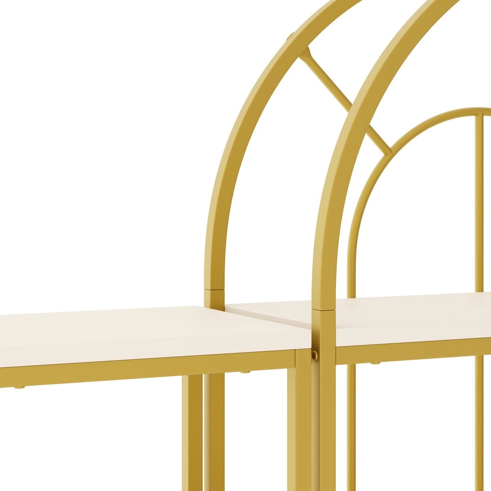 Set di scaffali modulare con arco - Zephmum- 163¡Á30¡Á184 cm - Telaio metallico dorato e piani MDF bianchi