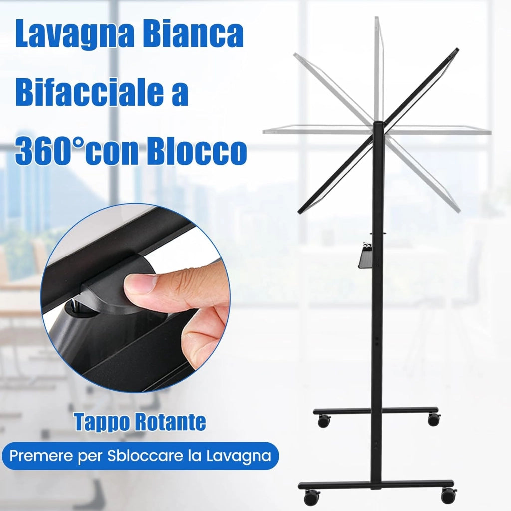 Lavagna Bianca Portatile con Ruote, Lavagna Bianca Regolabile in Altezza, Lavagna a Secco Reversibile per Scuola, Ufficio, Casa, 80 x 120 cm (Nero)