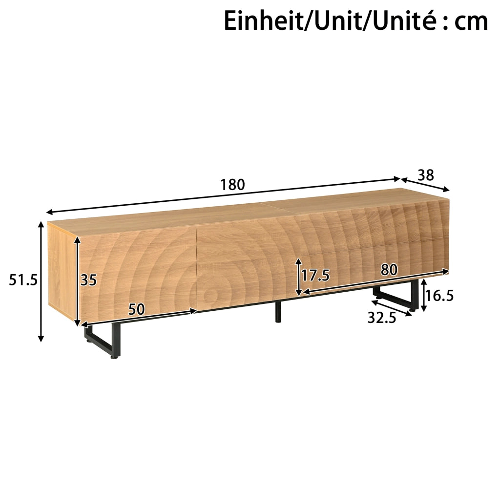 Mobile TV 180x38x51.5 cm con ante; 2 cassetti e passacavi in truciolato naturale