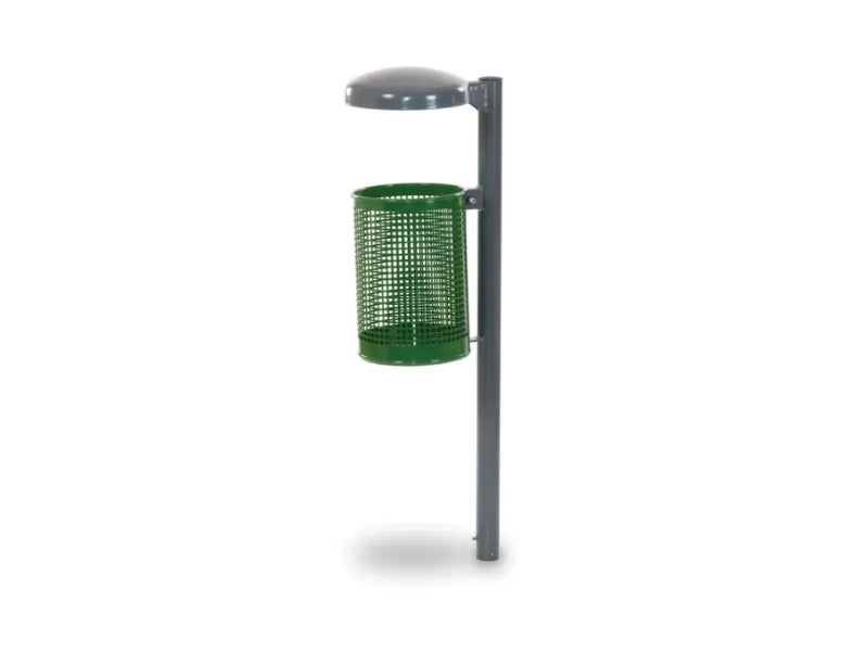 Cestino Fox 606 Giochipark 28L acciaio zincato tettuccio Ø28x40h RAL 6002 - Da interrare