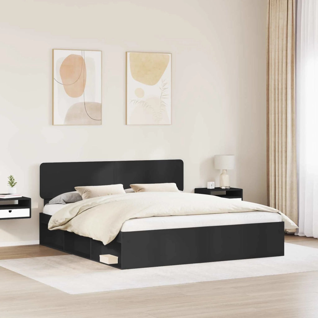 Struttura del letto-Giroletto Nero 200 x 200 cm Pino massello 185045