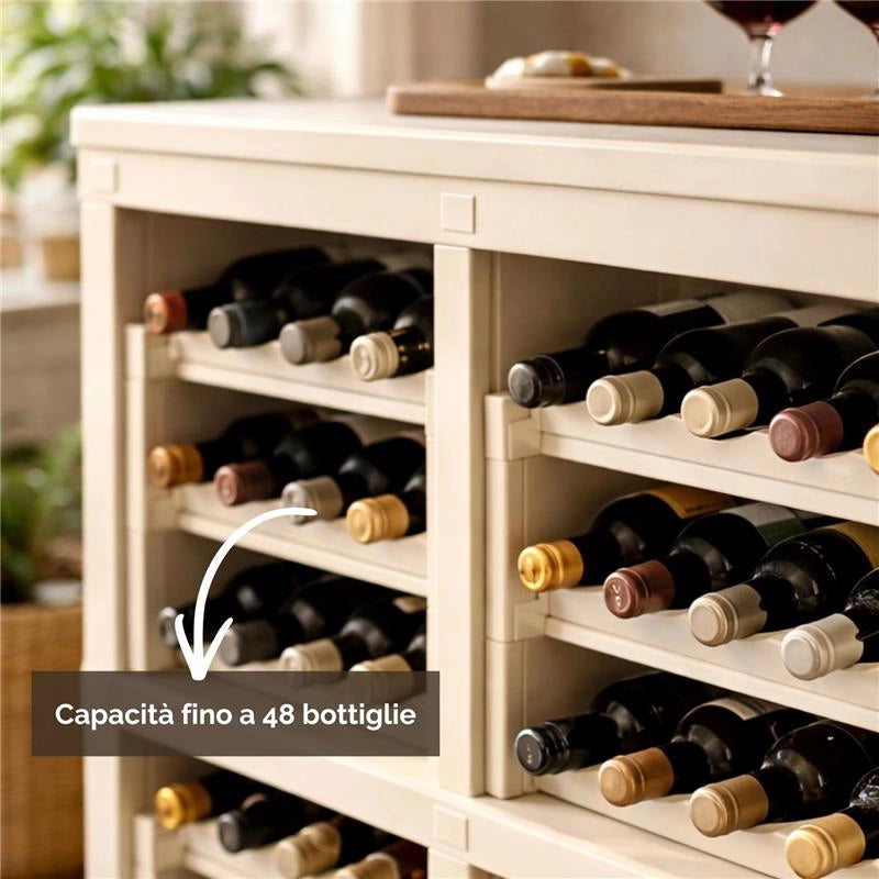 SCAFFALE PORTABOTTIGLIE PER 48 BOTTIGLIE 79X42,5X85,5 CM – CANTINETTA MODERNA A VISTA SENZA ANTE, MOBILE VINO MODULARE